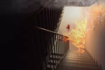 fire breaking through into stairwell