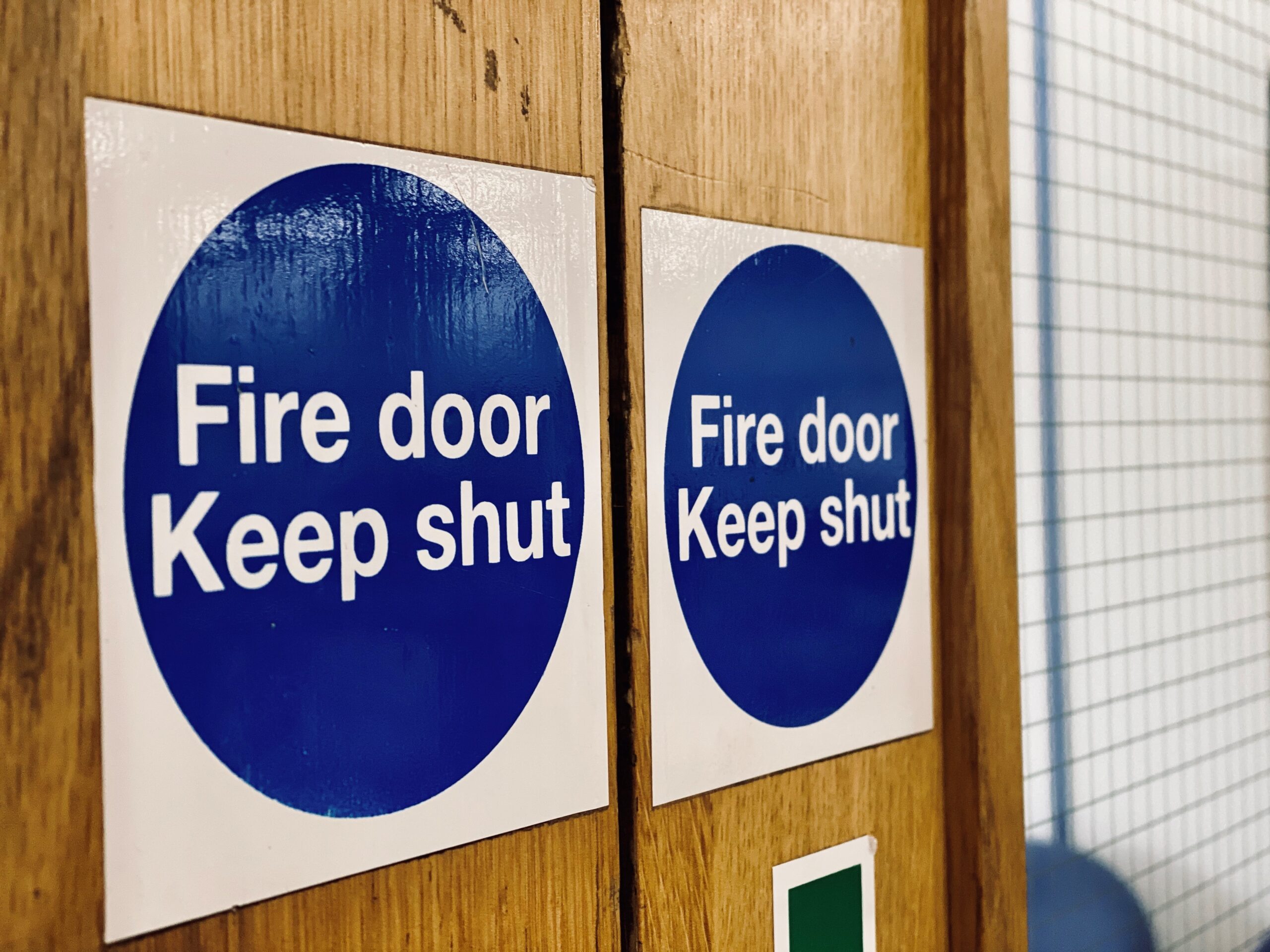Fire door sign on door