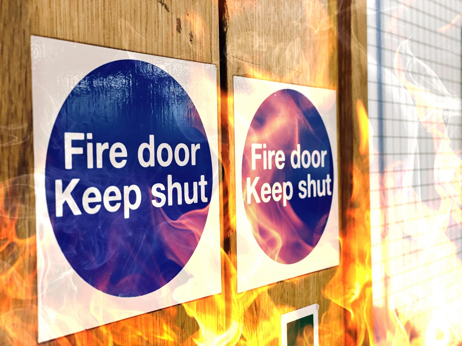 Fire doors with flames