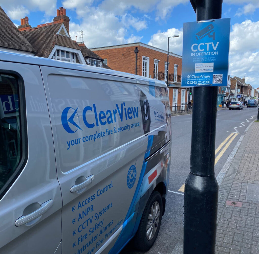 ClearView CCTV signage on Basildon High Street